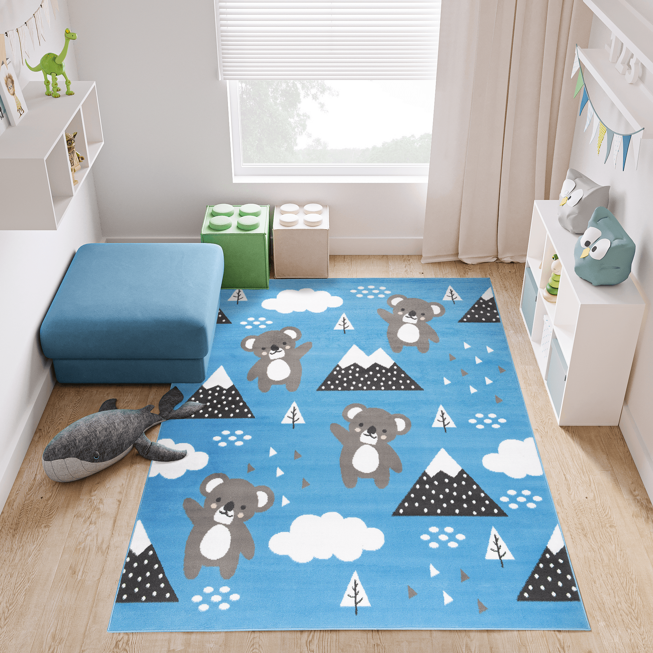 Teppich Jolly Kurzflor Kinderteppich Spielmatte Blau Grau Koalabär
