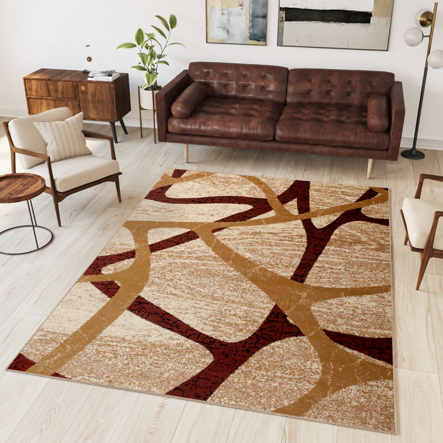 Teppich Dream Kurzflor Modern Braun Beige Streifen Design