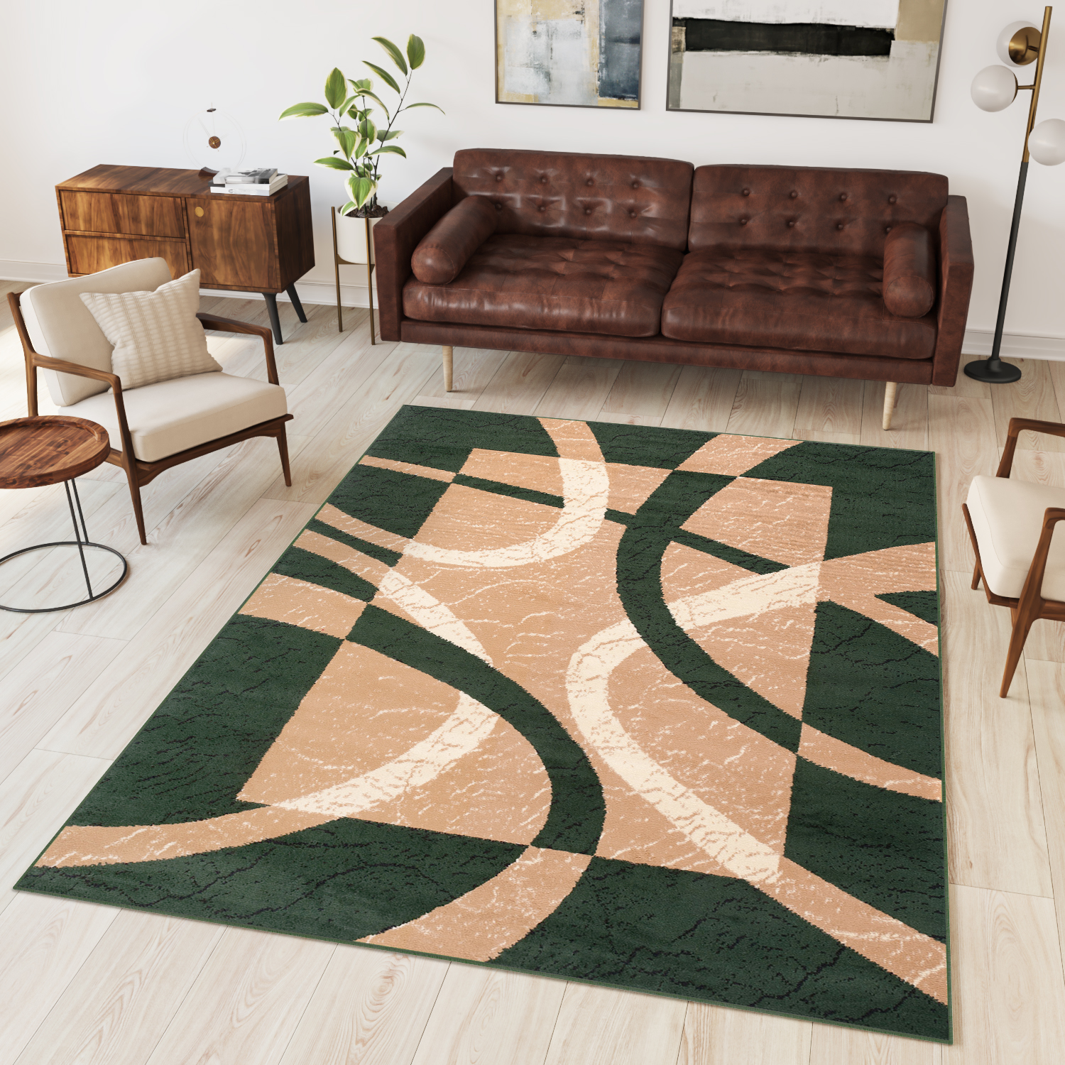 Teppich Dream Kurzflor Modern Beige Grün Wellen Design