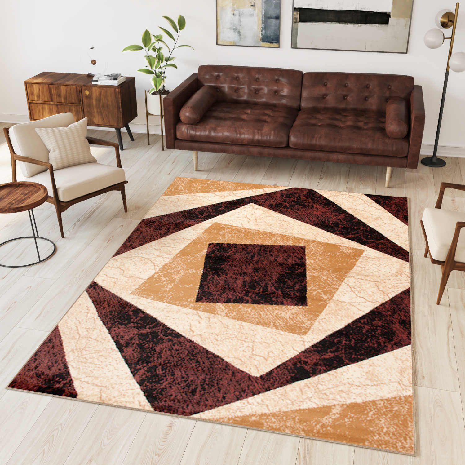 Teppich Dream Geometrisch Braun Creme Quadrate