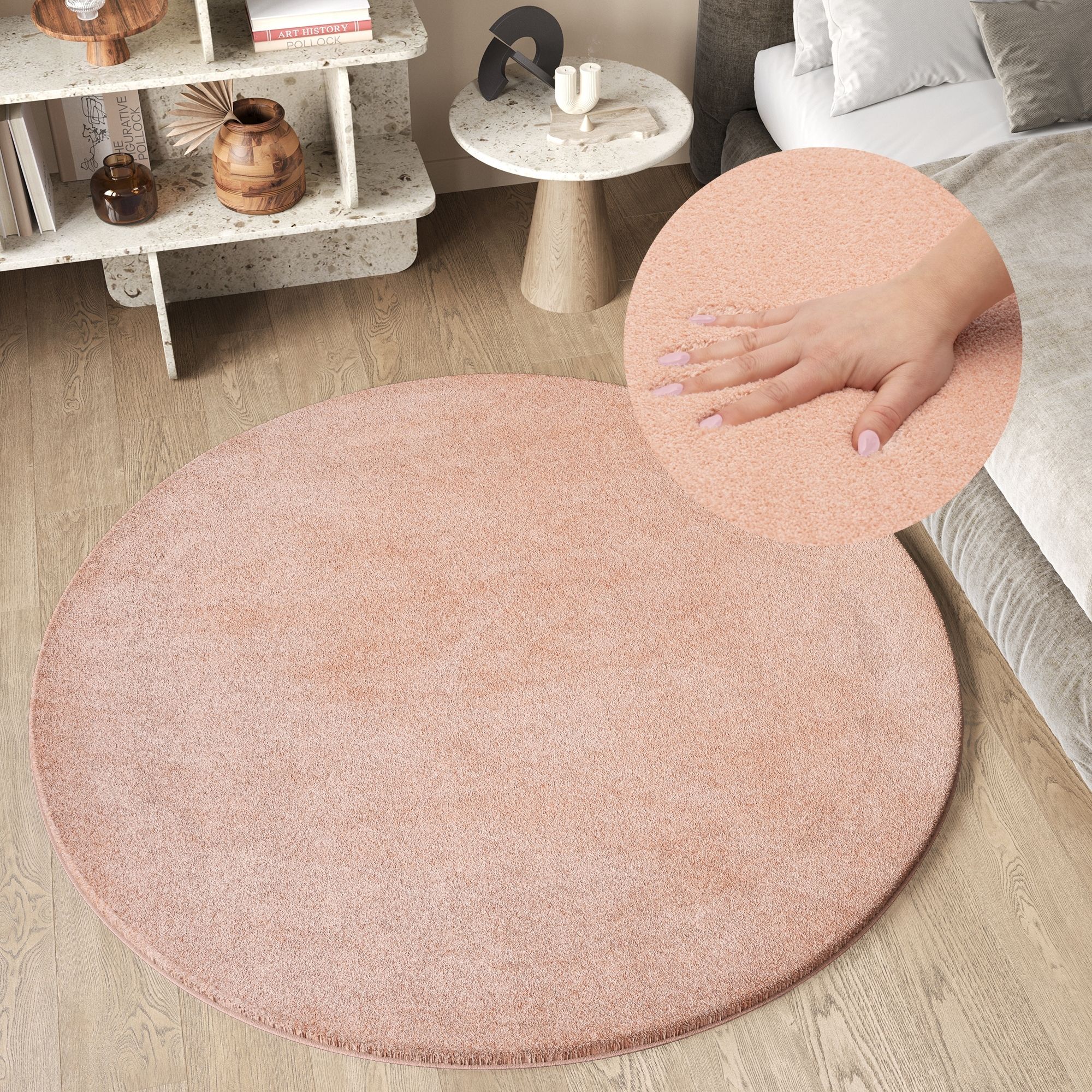 Teppich Cuddle Rund Anti-Rutsch Rosa Shaggy