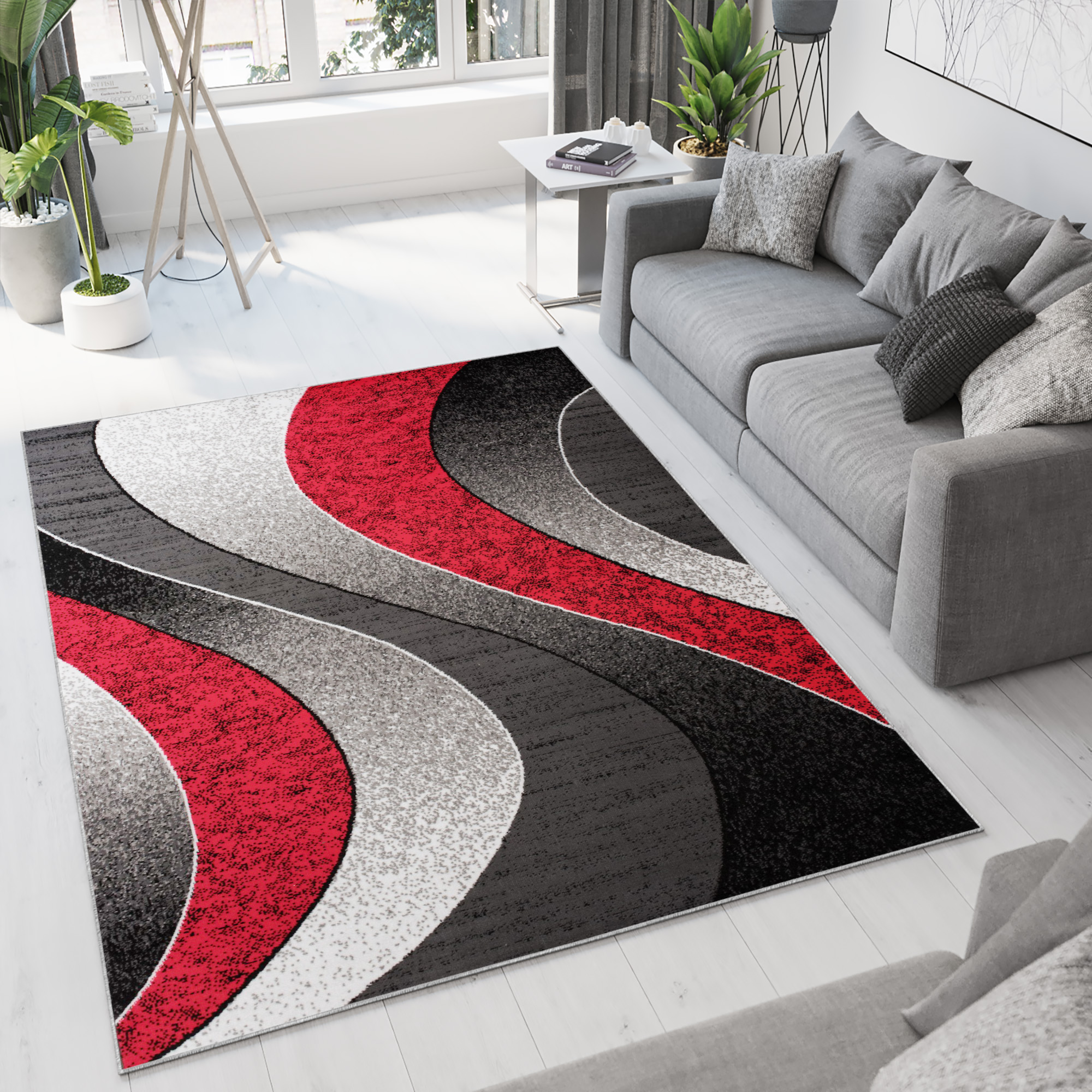 Teppich Dream Modern Wellen Design Grau Rot Creme Meliert