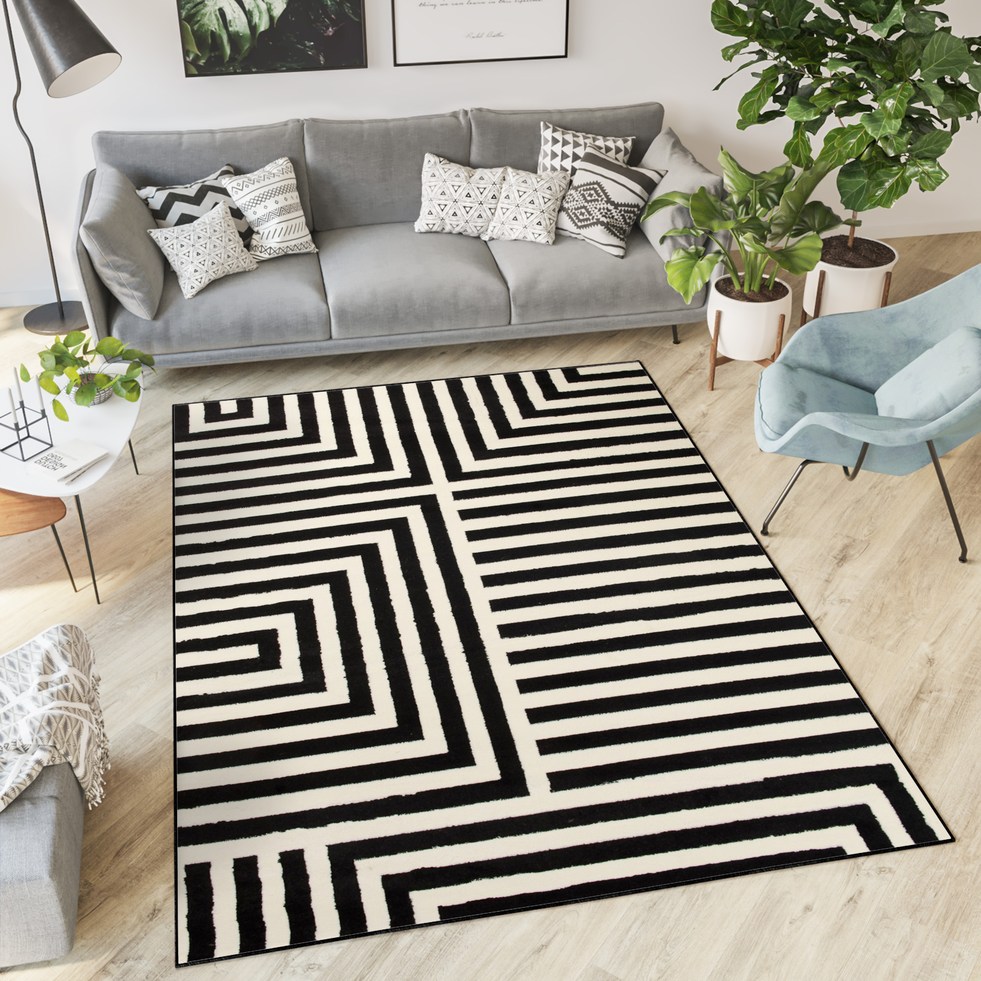 Teppich Dream Kurzflor Schwarz Weiß Modern Streifen Design