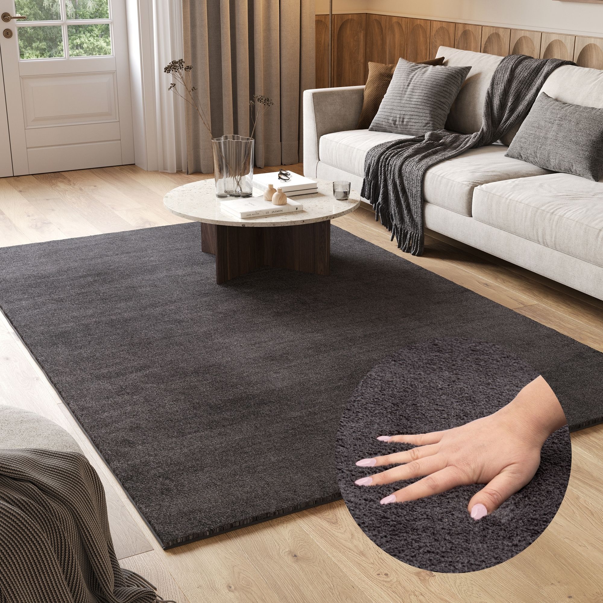 Teppich Cuddle Anti-Rutsch Anthrazit Shaggy