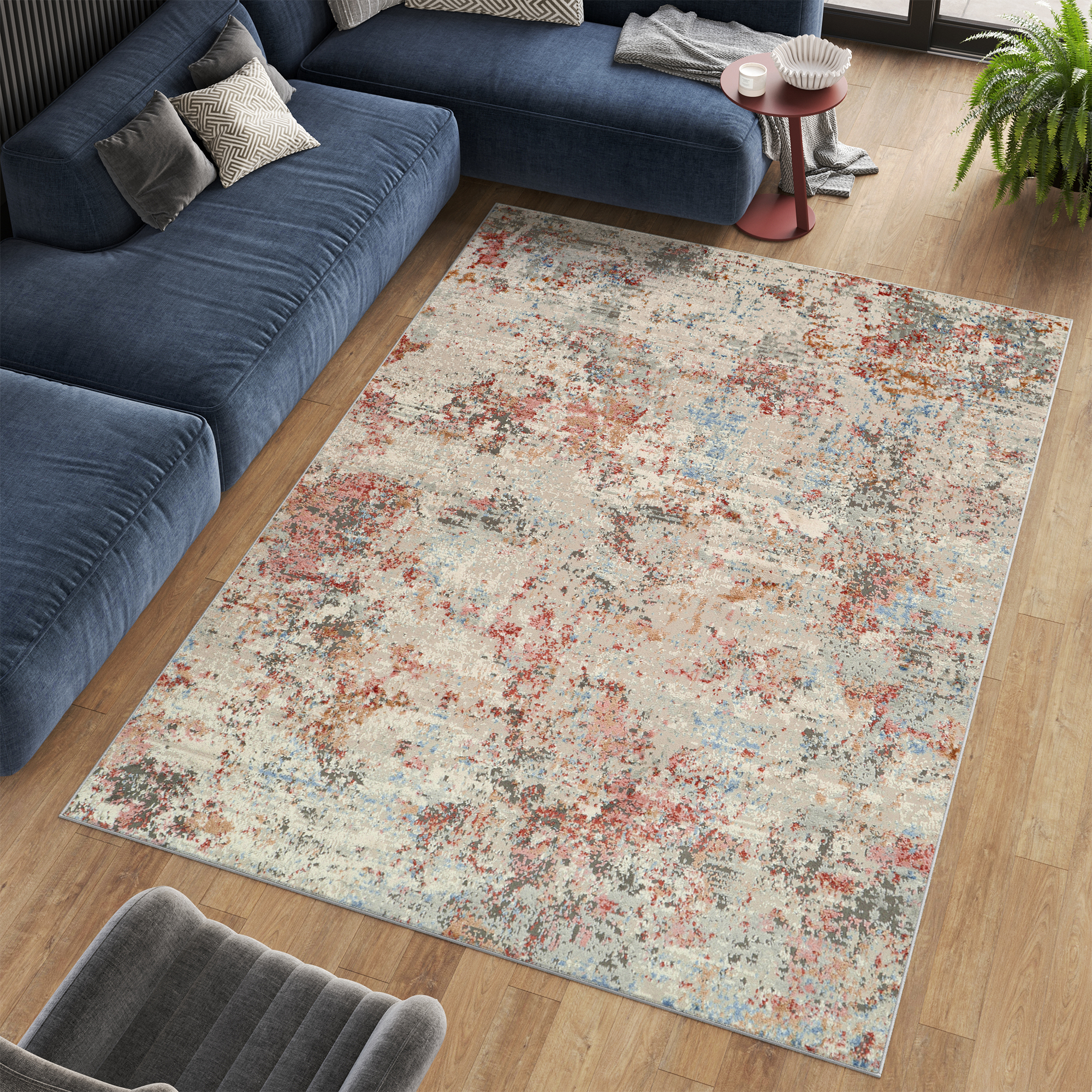 Teppich Retro Grau Rostbraun Blau Melange Abstrakt