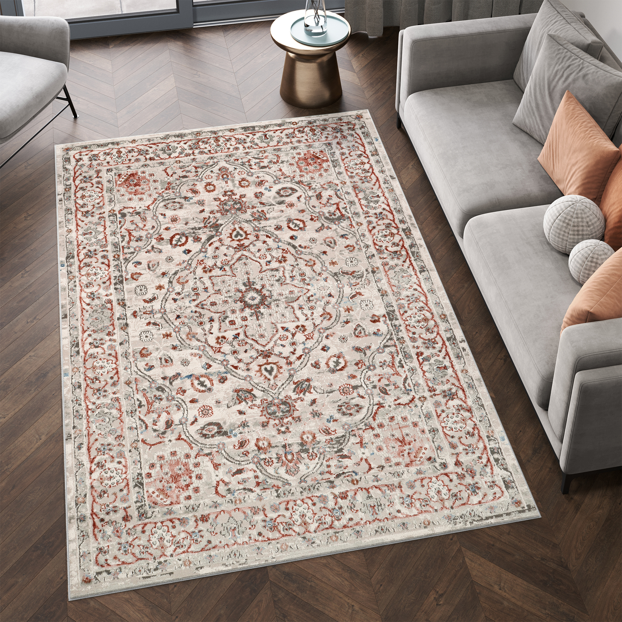 Teppich Retro Rostbraun Grau Orientalisch Vintage