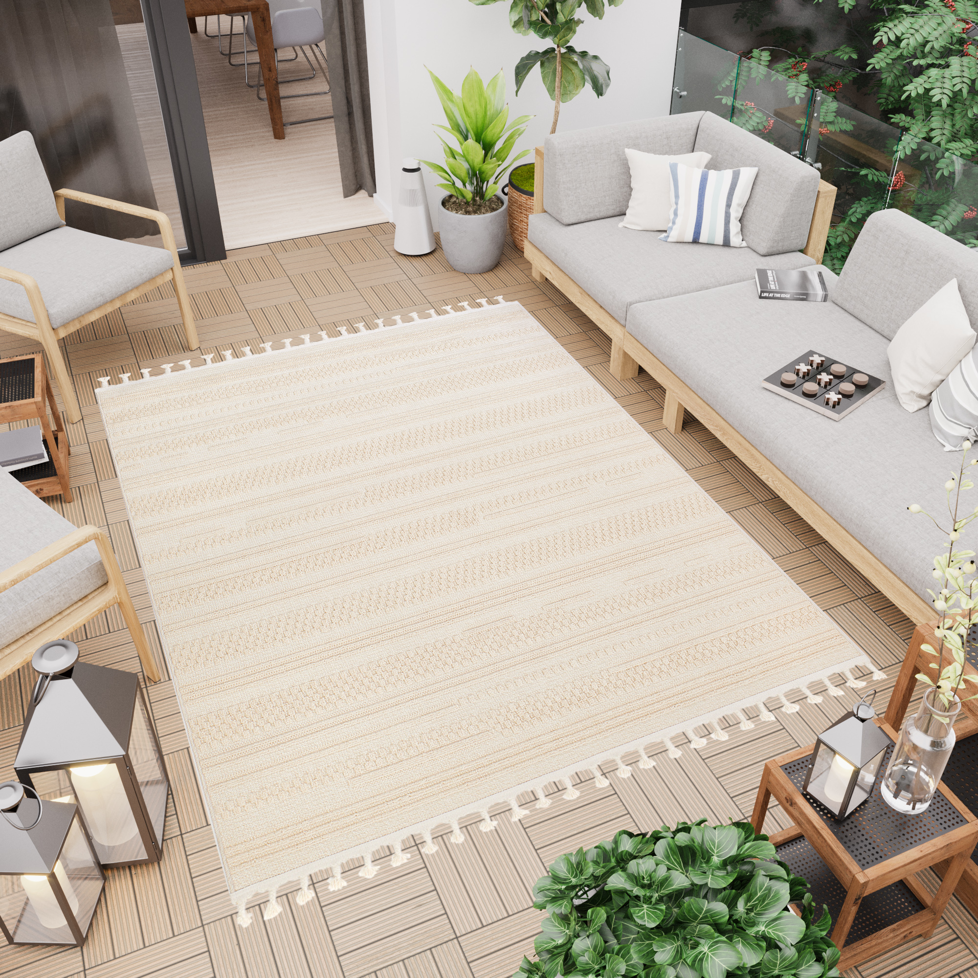 Teppich Outdoor Rio Loop Creme Linien