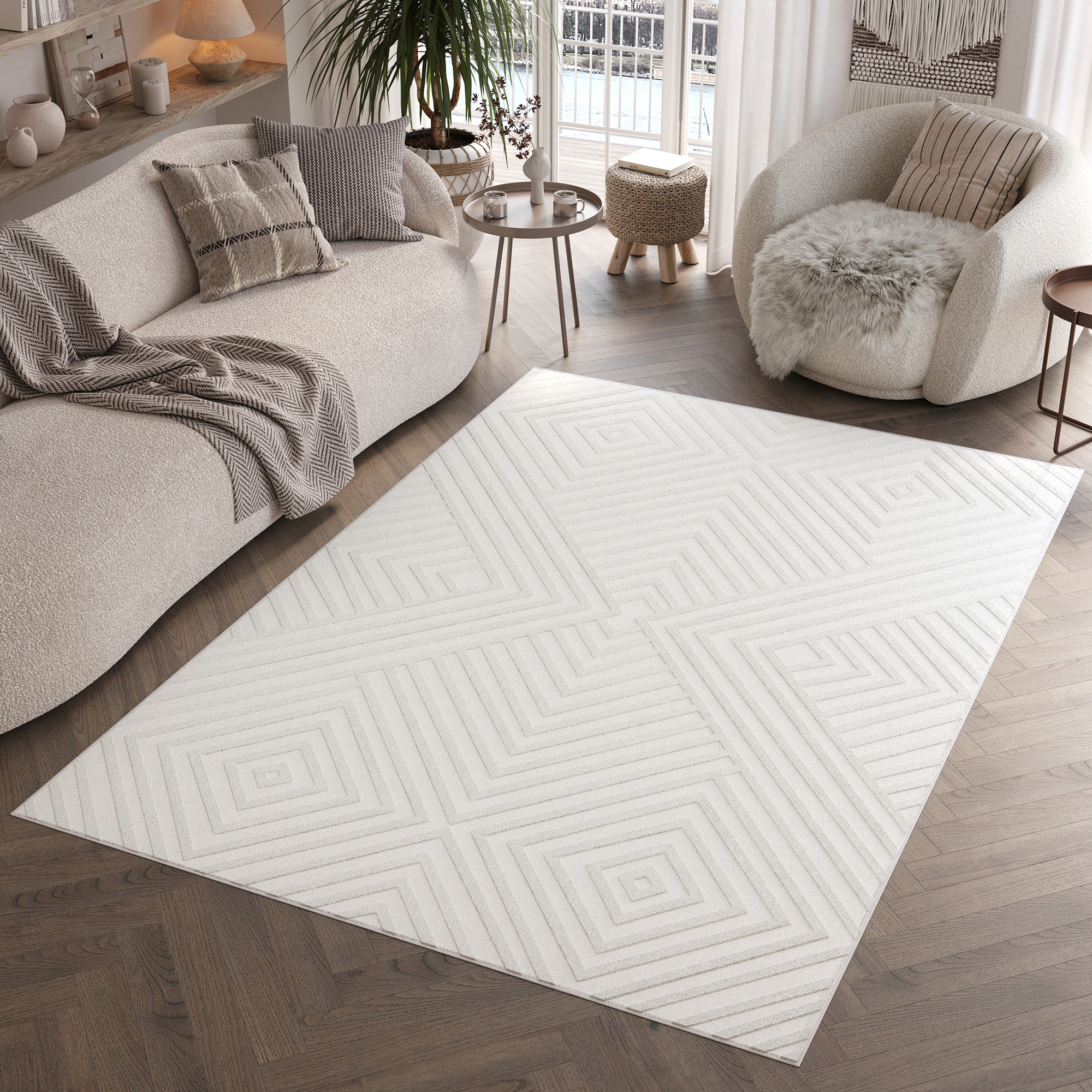 Teppich Hygge Gebrochenes Weiß Rhomben