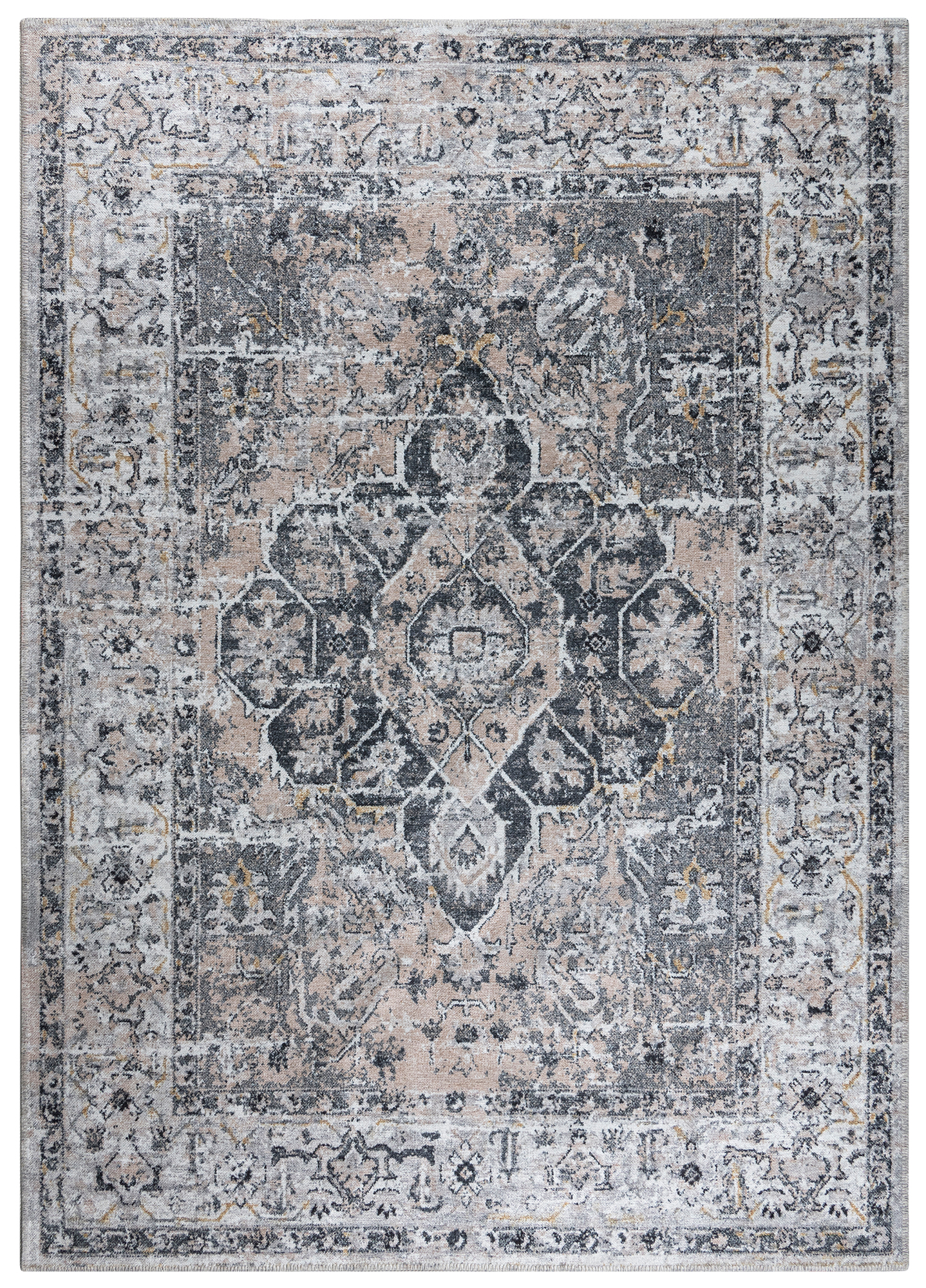 Teppich Ritz Grau Beige Vintage Rosette