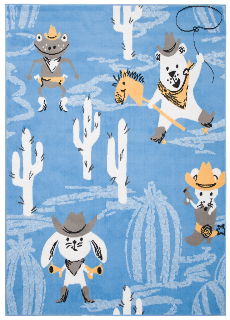 Teppich Jolly Kurzflor Kinderteppich Spielmatte Blau Grau Western