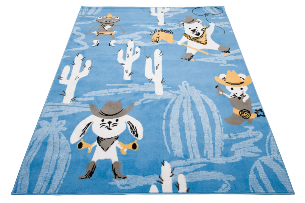 Teppich Jolly Kurzflor Kinderteppich Spielmatte Blau Grau Western