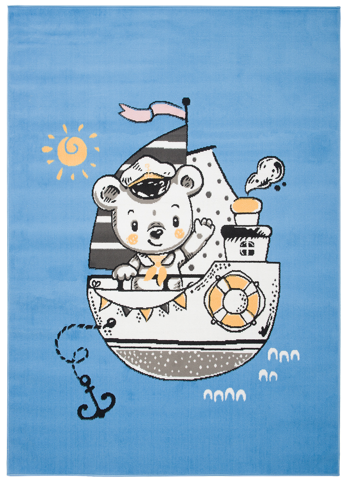 Teppich Jolly Kurzflor Kinderteppich Spielmatte Blau Gelb Schiff