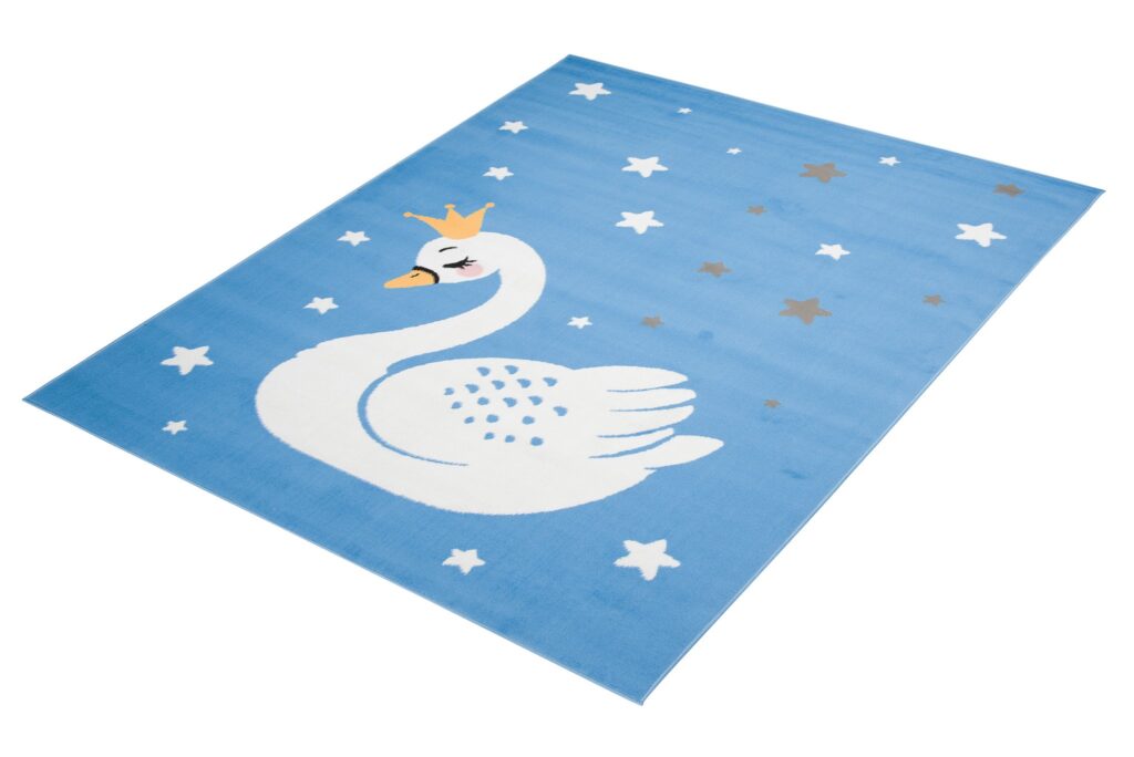 Teppich Jolly Kinderteppich Kurzflor Spielmatte Blau Sterne Schwan