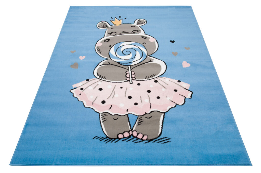 Teppich Jolly Kurzflor Kinderteppich Spielmatte Blau Grau Rosa Hippo