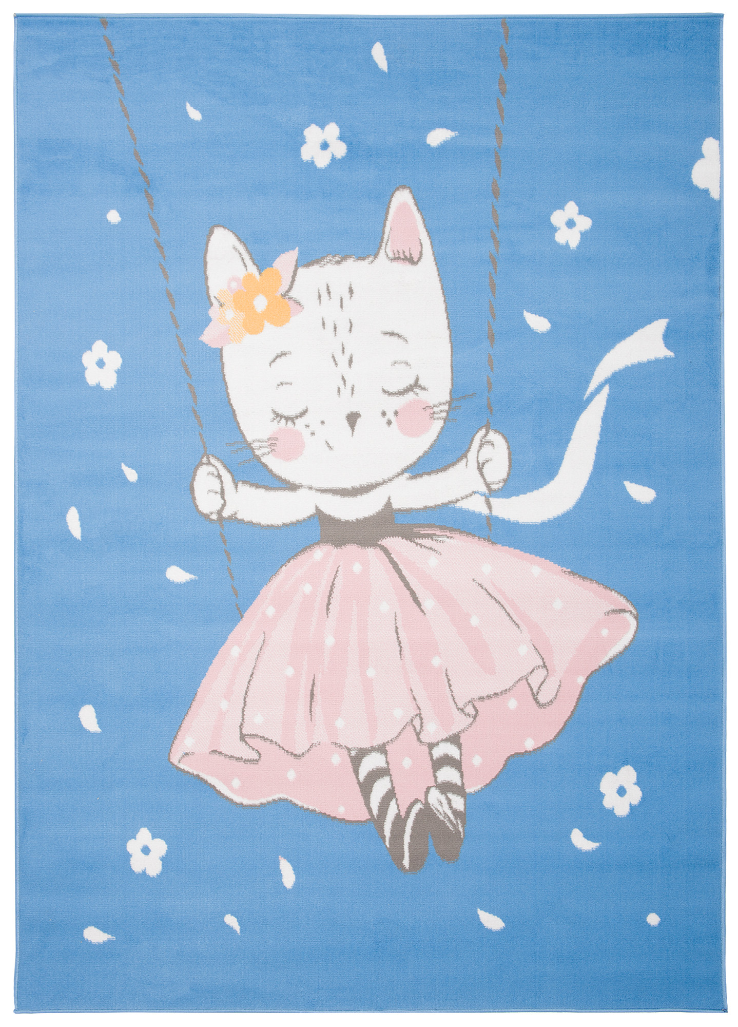 Teppich Jolly Kurzflor Kinderteppich Spielmatte Blau Rosa Katze
