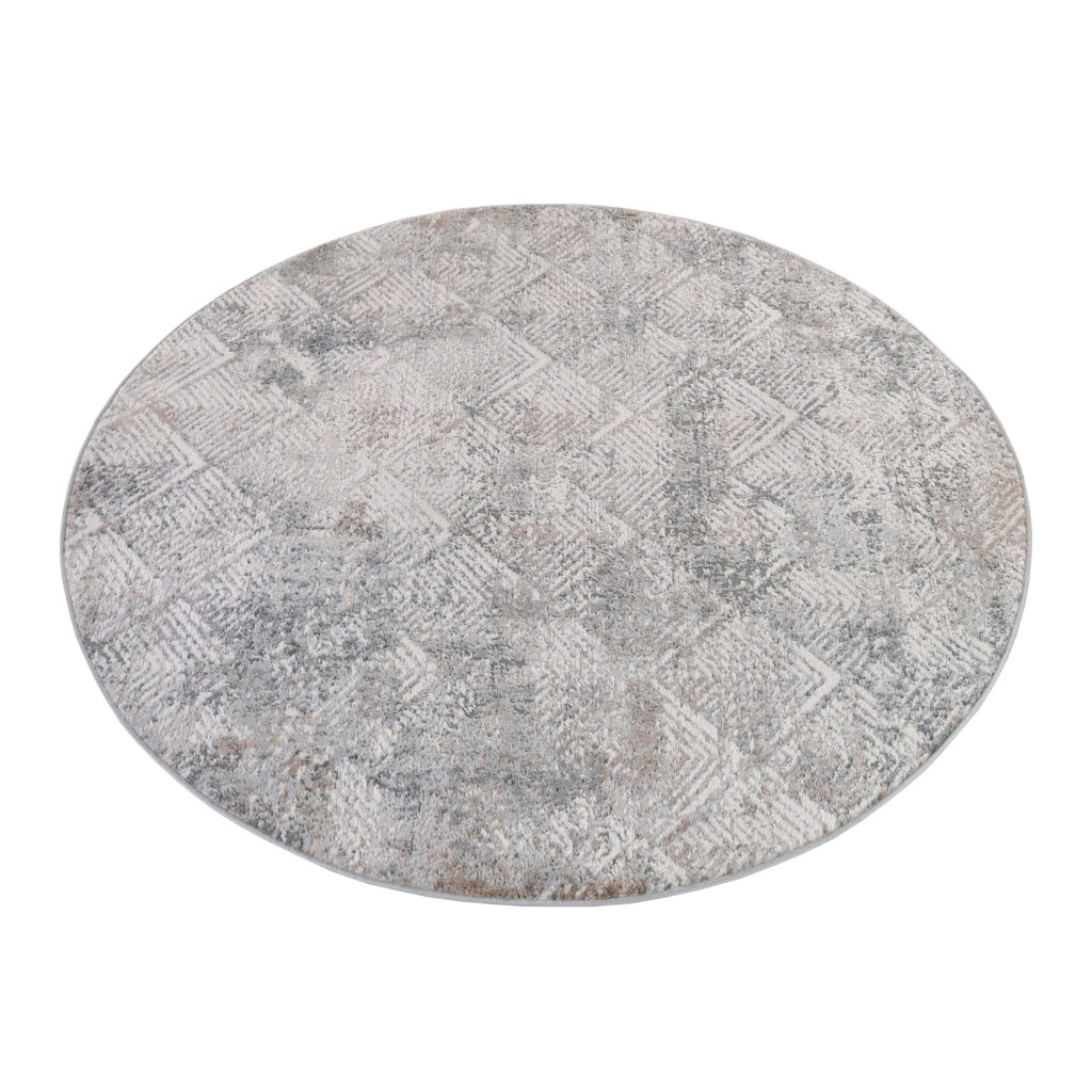Teppich Valley Rund Grau Beige Geometrisch Quadratisch