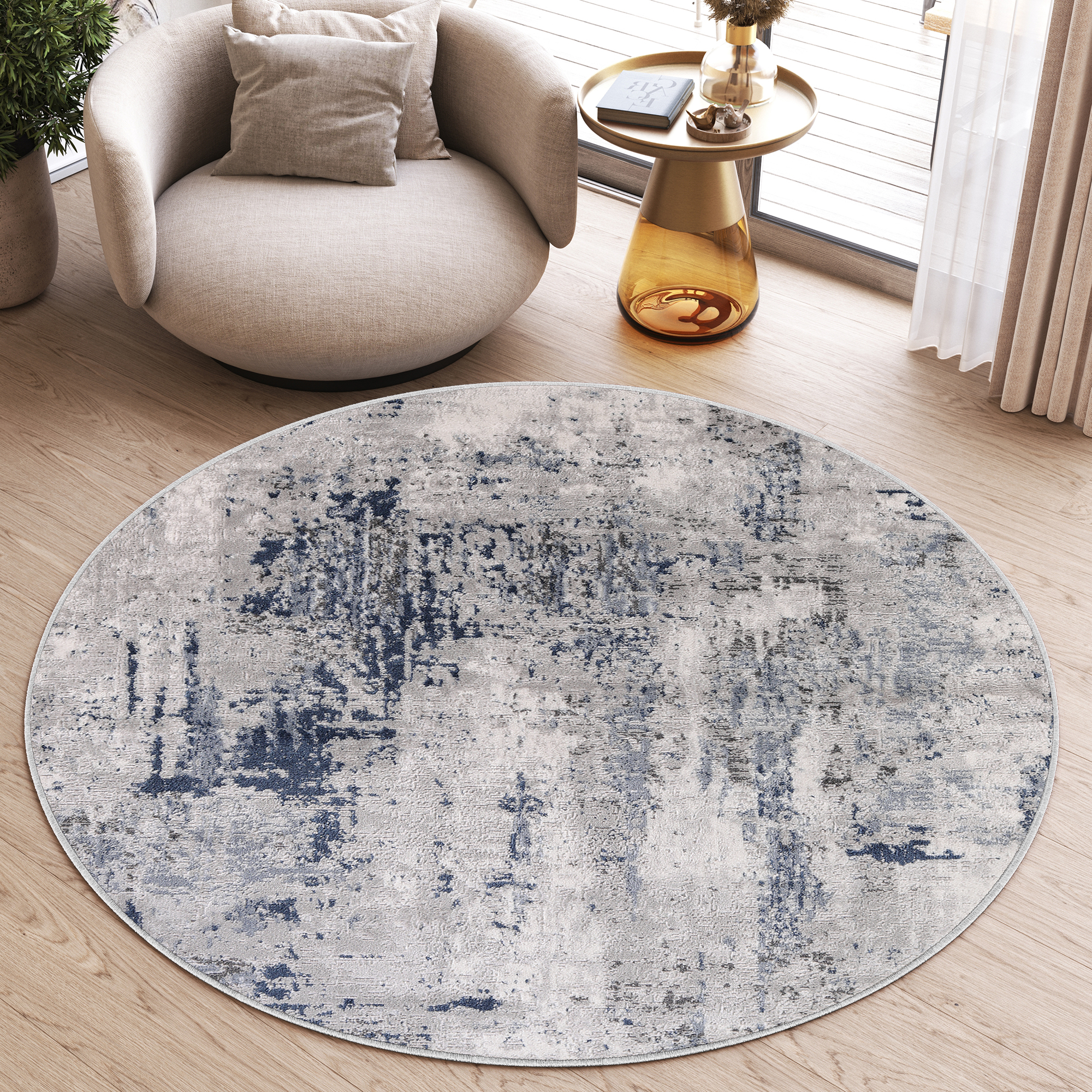 Teppich Sky Rund Grau Blau Abstrakt Verwischungen