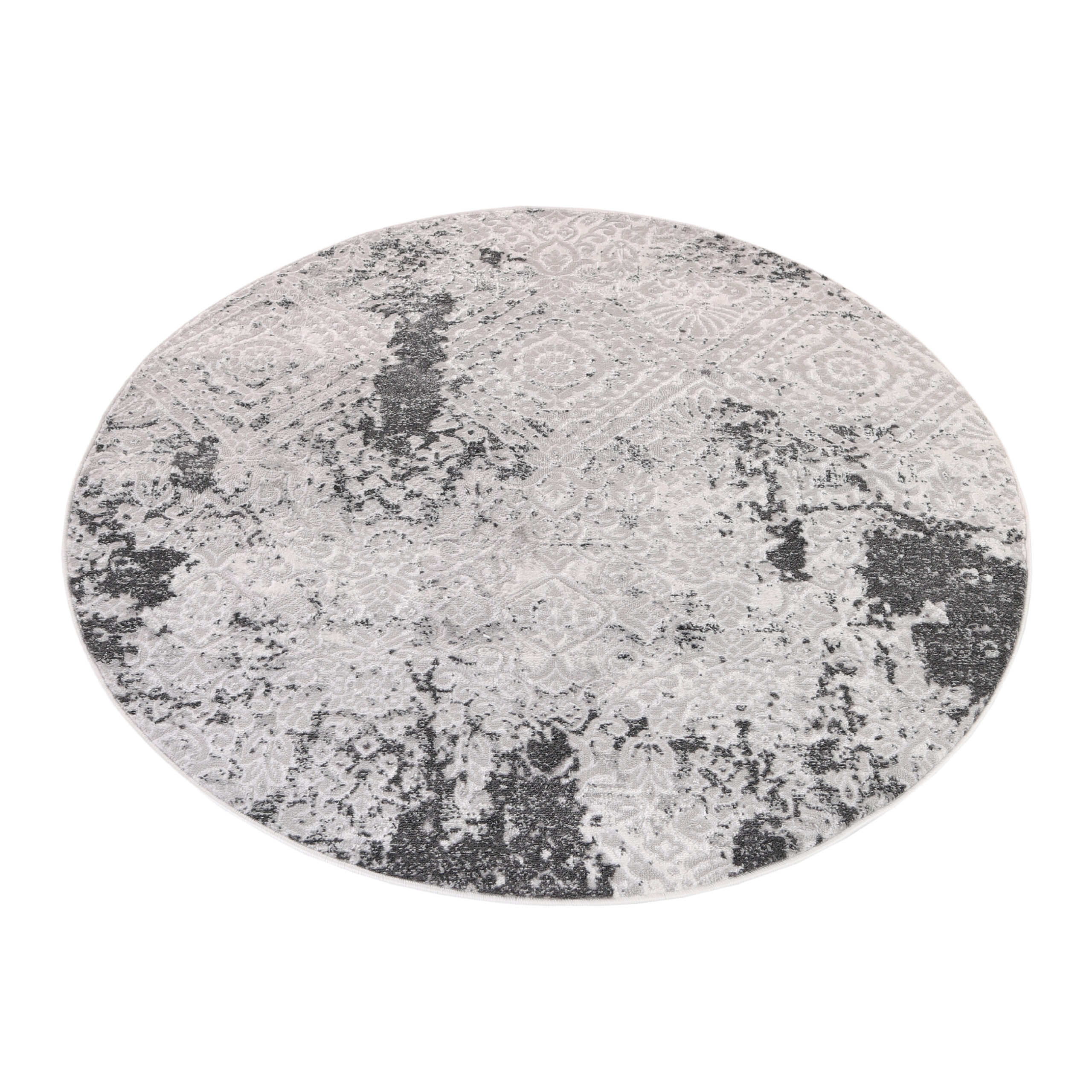 Teppich Sky Rund Grau Creme Vintage Ornamente