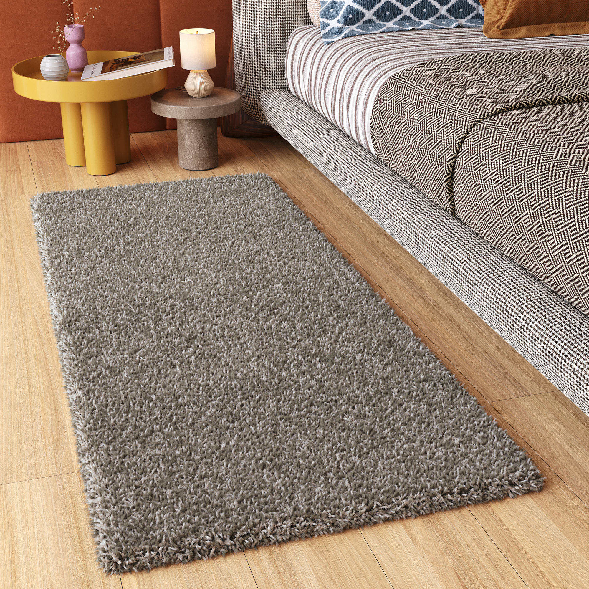 Teppichläufer Essence Shaggy Einfarbig Taupe Grau Melange