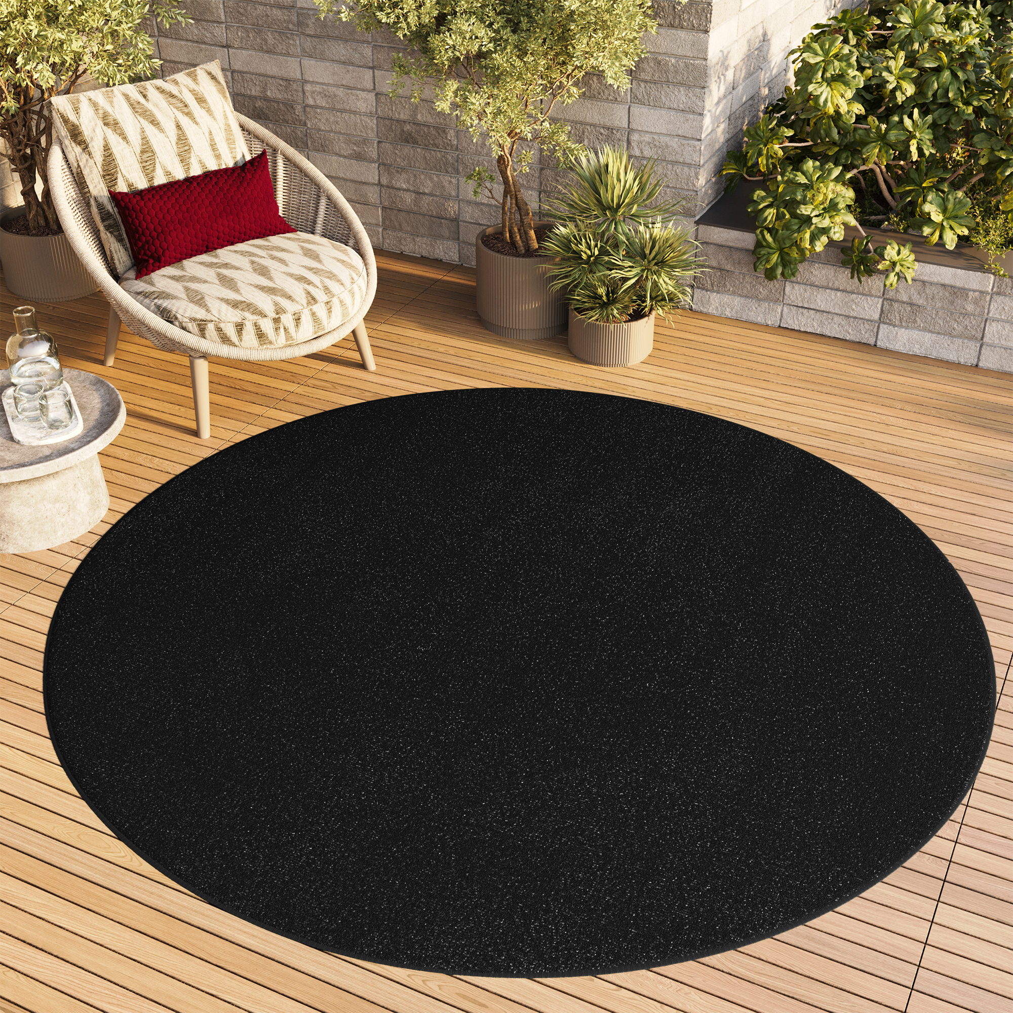 Teppich Mono Rund Indoor Outdoor Schwarz