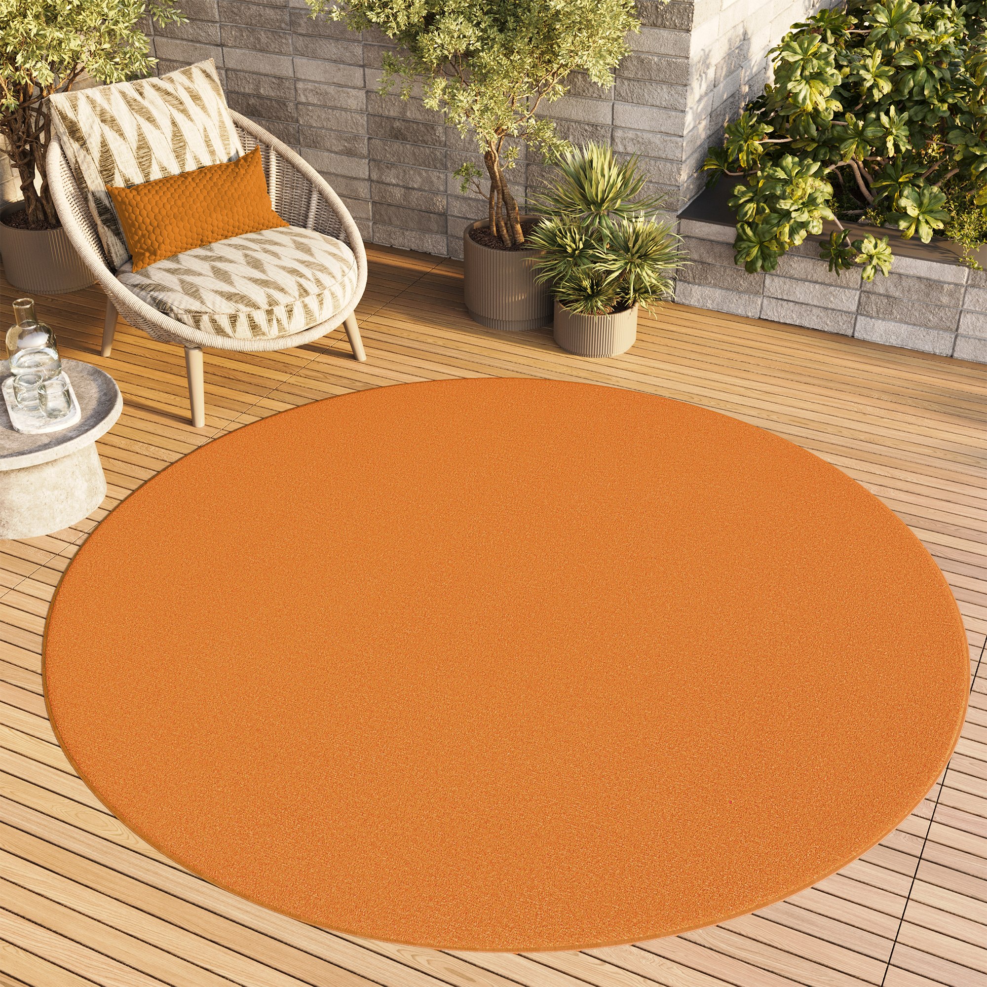 Teppich Mono Rund Indoor Outdoor Orange