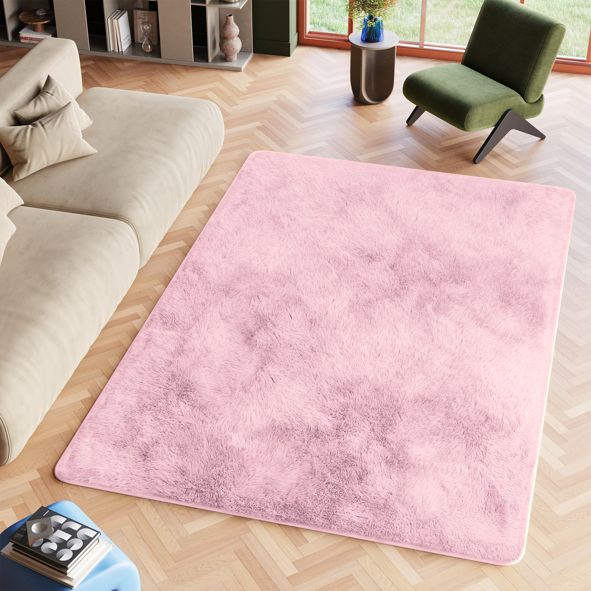 Teppich Silk Blass Rosa Rutschfest Shaggy