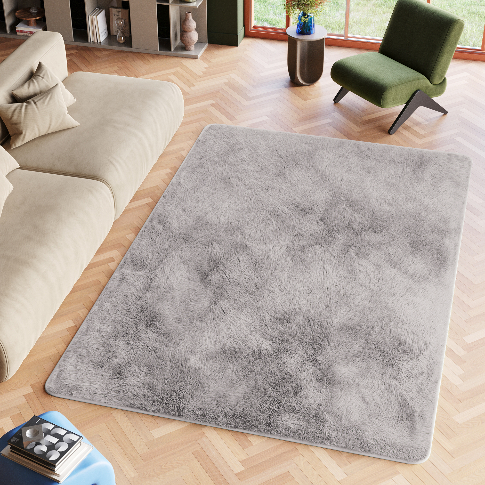 Teppich Silk Hell Grau Rutschfest Shaggy