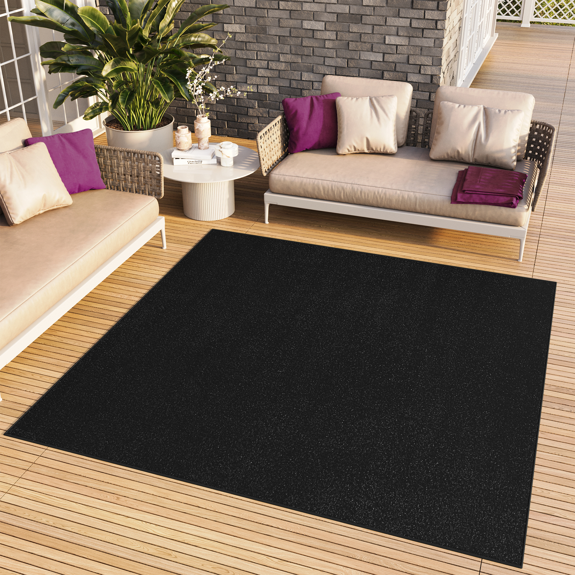 Teppich Mono Quadrat Indoor Outdoor Schwarz