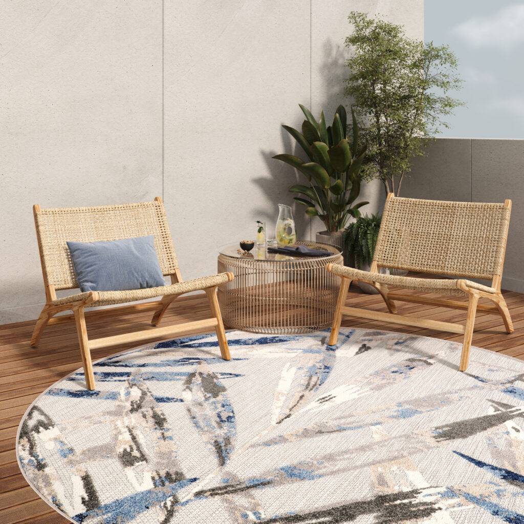 Outdoorteppich Patio Rund Grau Blätter