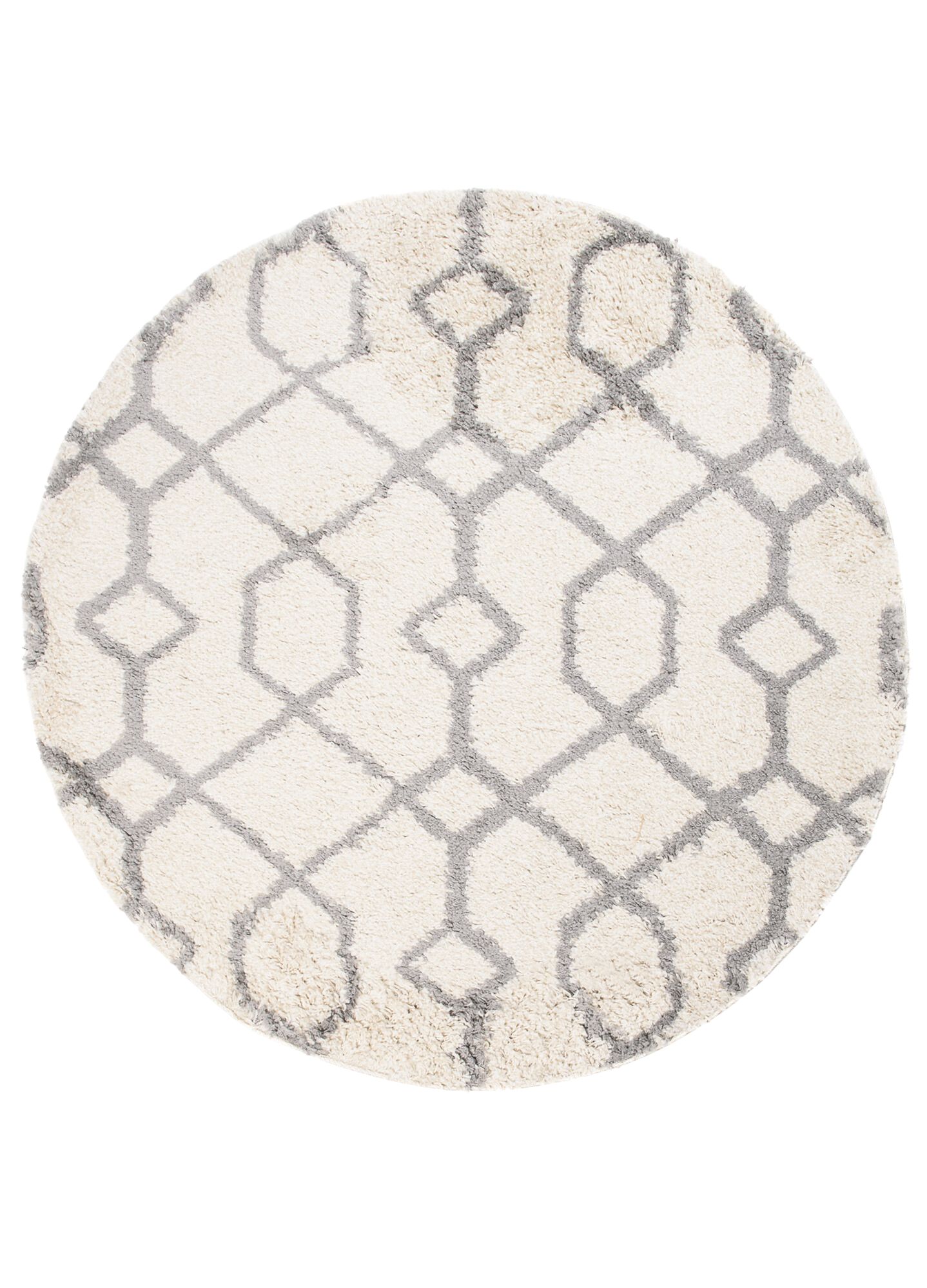 Teppich Boho Rund Creme Geometrisch Shaggy