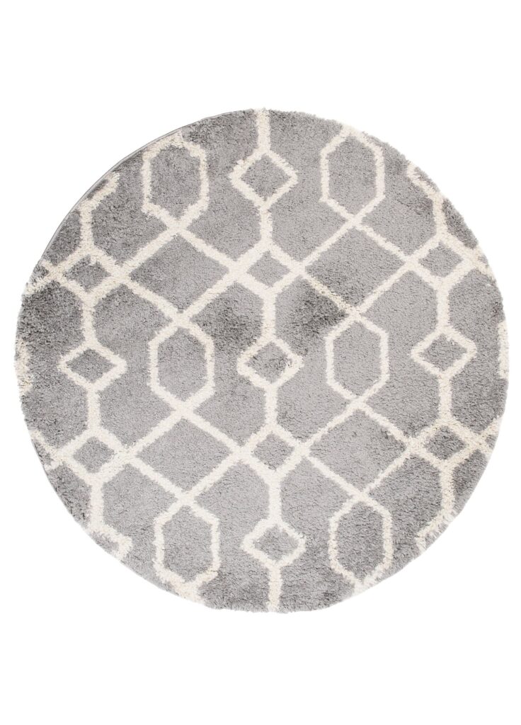 Teppich Boho Rund Grau Geometrisch Shaggy
