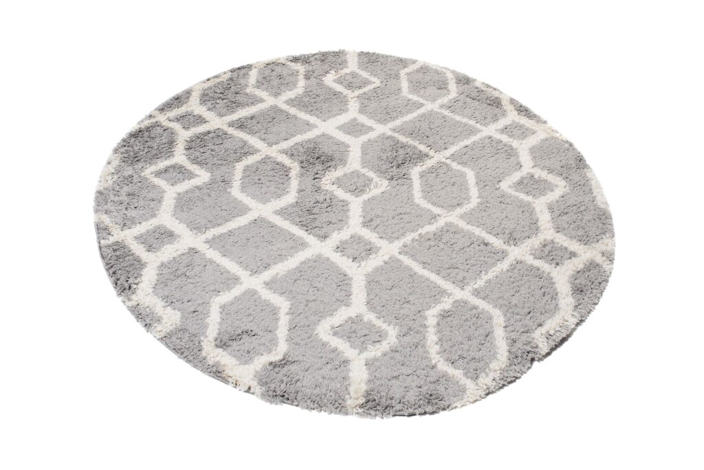 Teppich Boho Rund Grau Geometrisch Shaggy