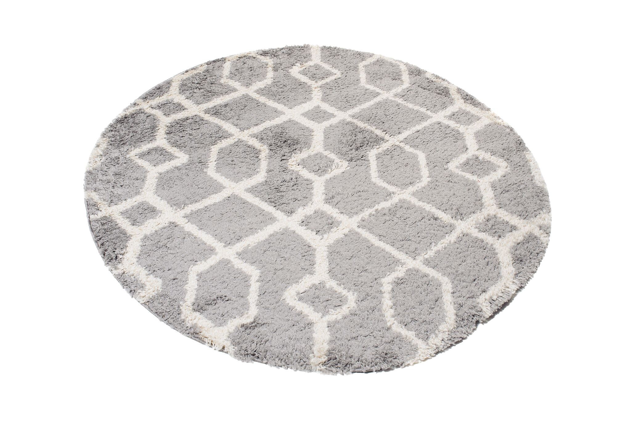 Teppich Boho Rund Grau Geometrisch Shaggy