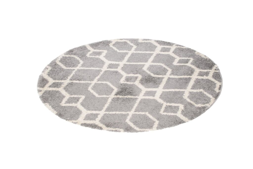 Teppich Boho Rund Grau Geometrisch Shaggy