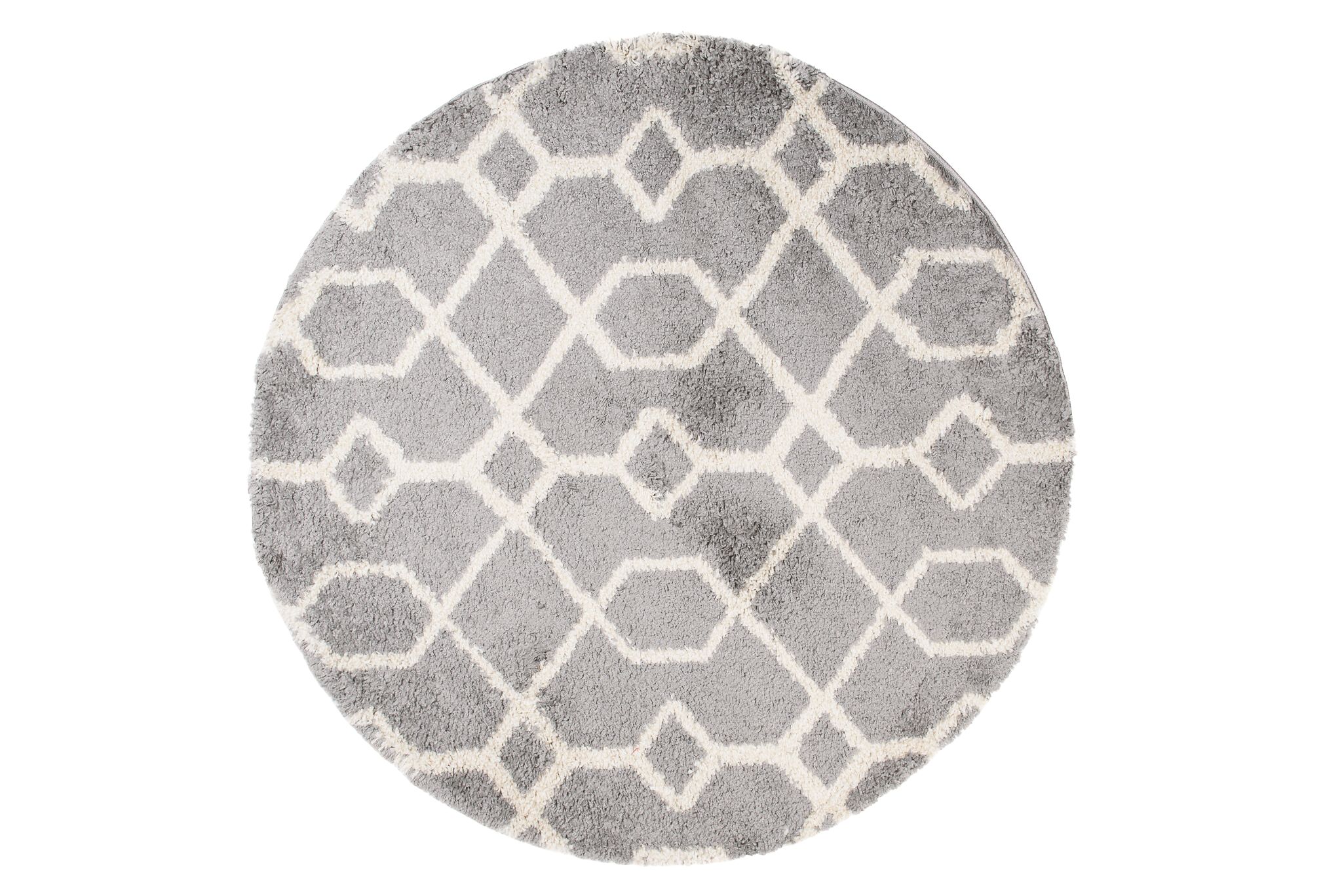 Teppich Boho Rund Grau Geometrisch Shaggy