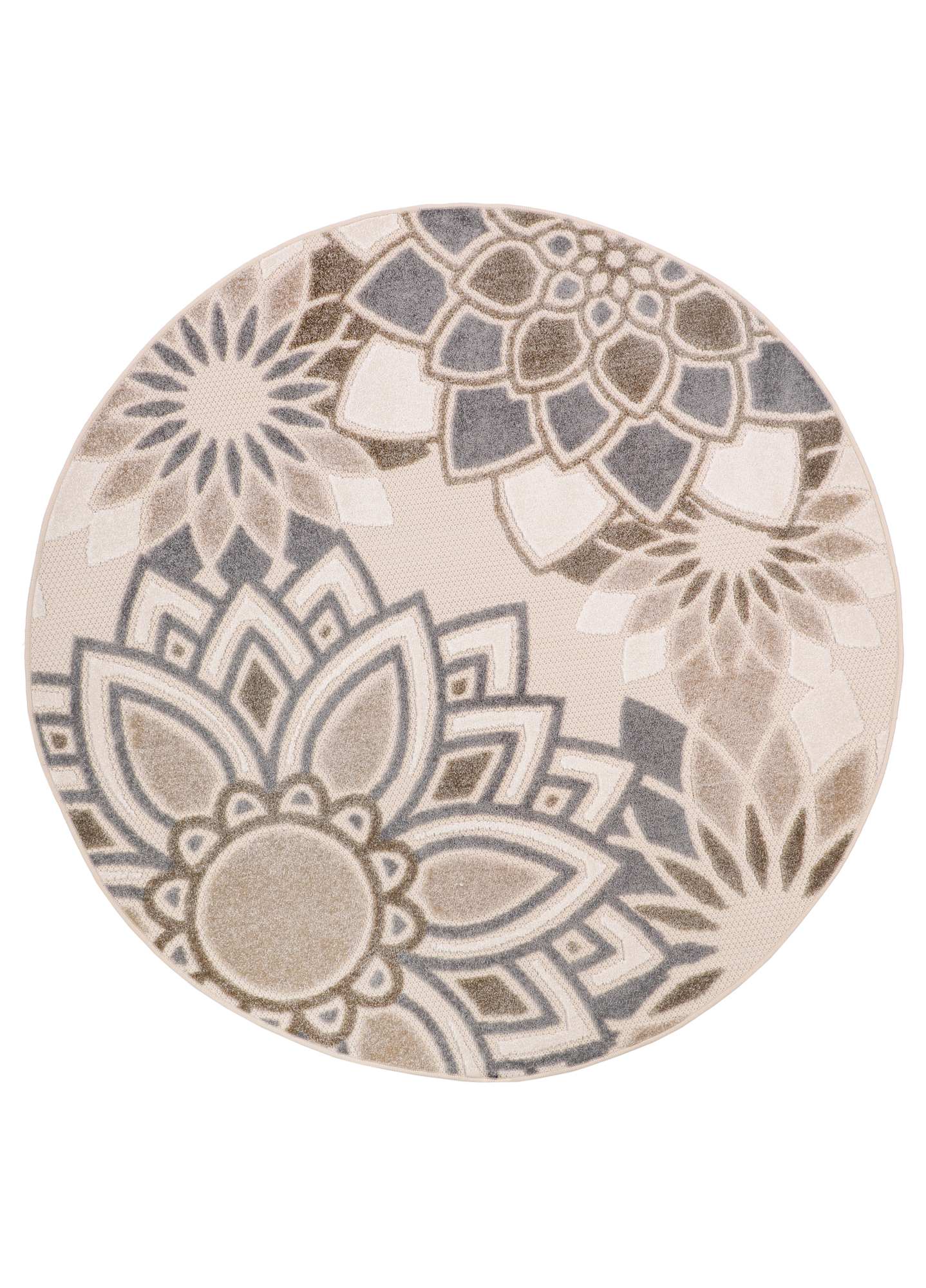 Outdoorteppich Patio Rund Creme Grau Blumen