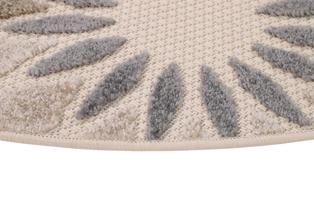 Outdoorteppich Patio Rund Creme Grau Blumen