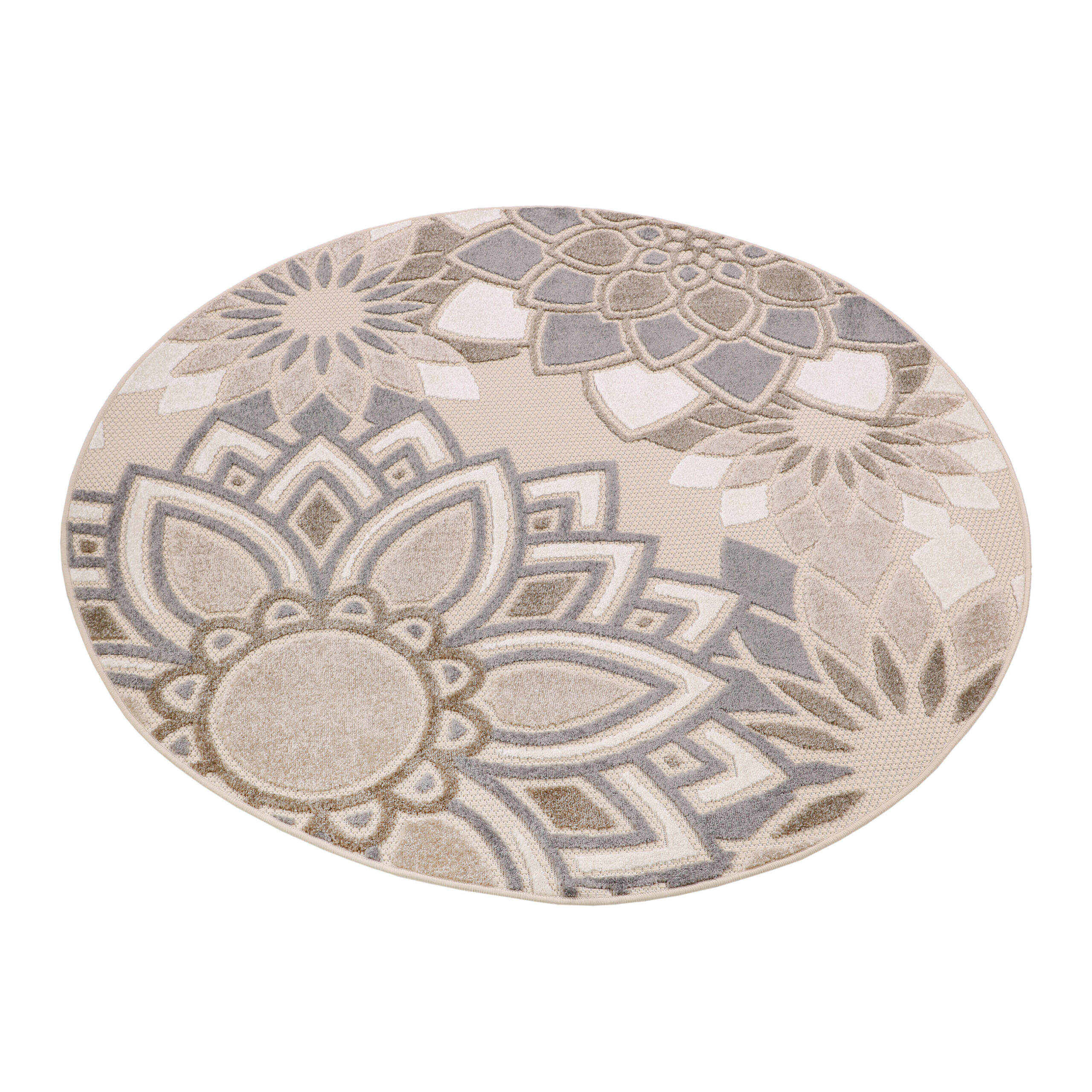 Outdoorteppich Patio Rund Creme Grau Blumen
