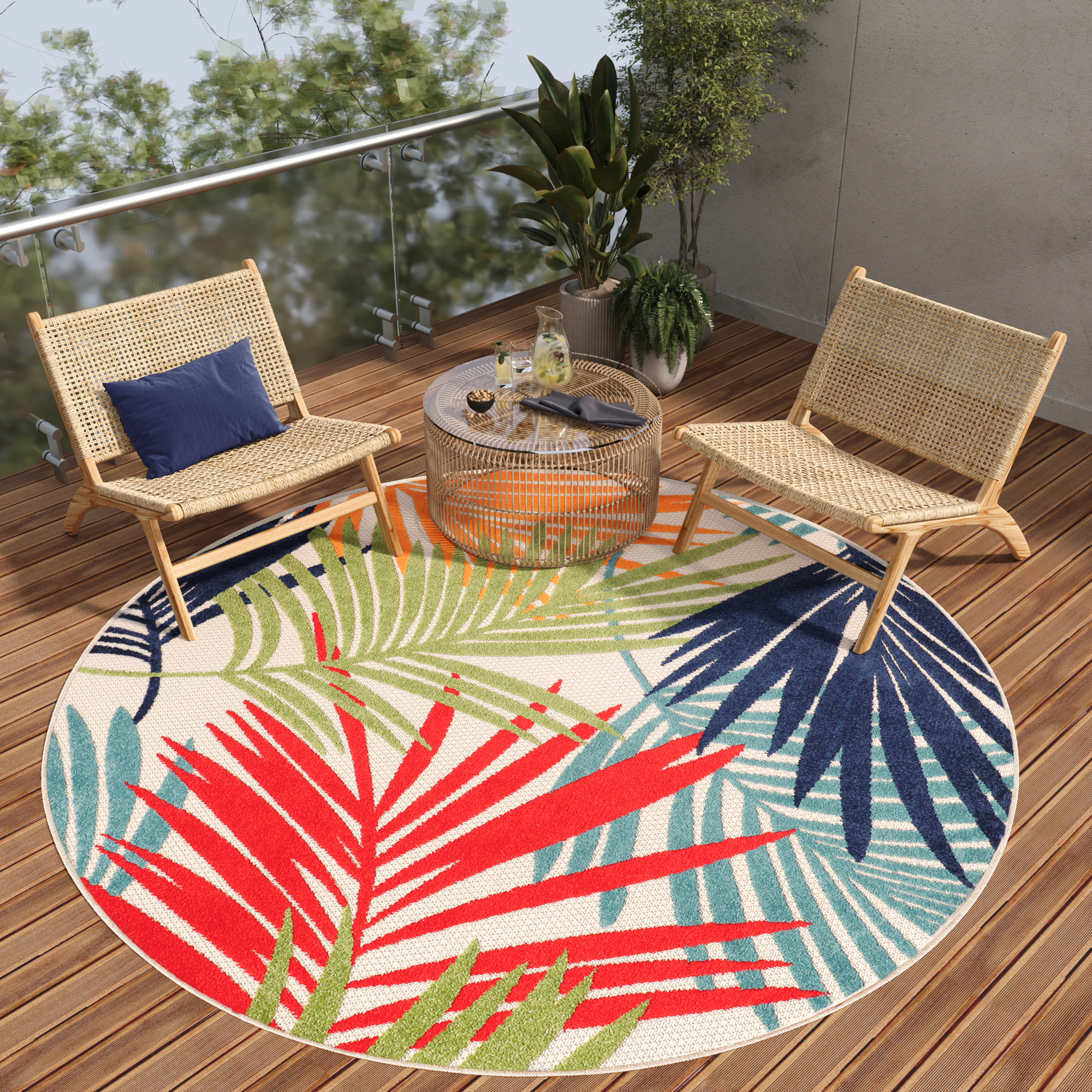 Outdoorteppich Patio Rund Mehfarbig Blätter