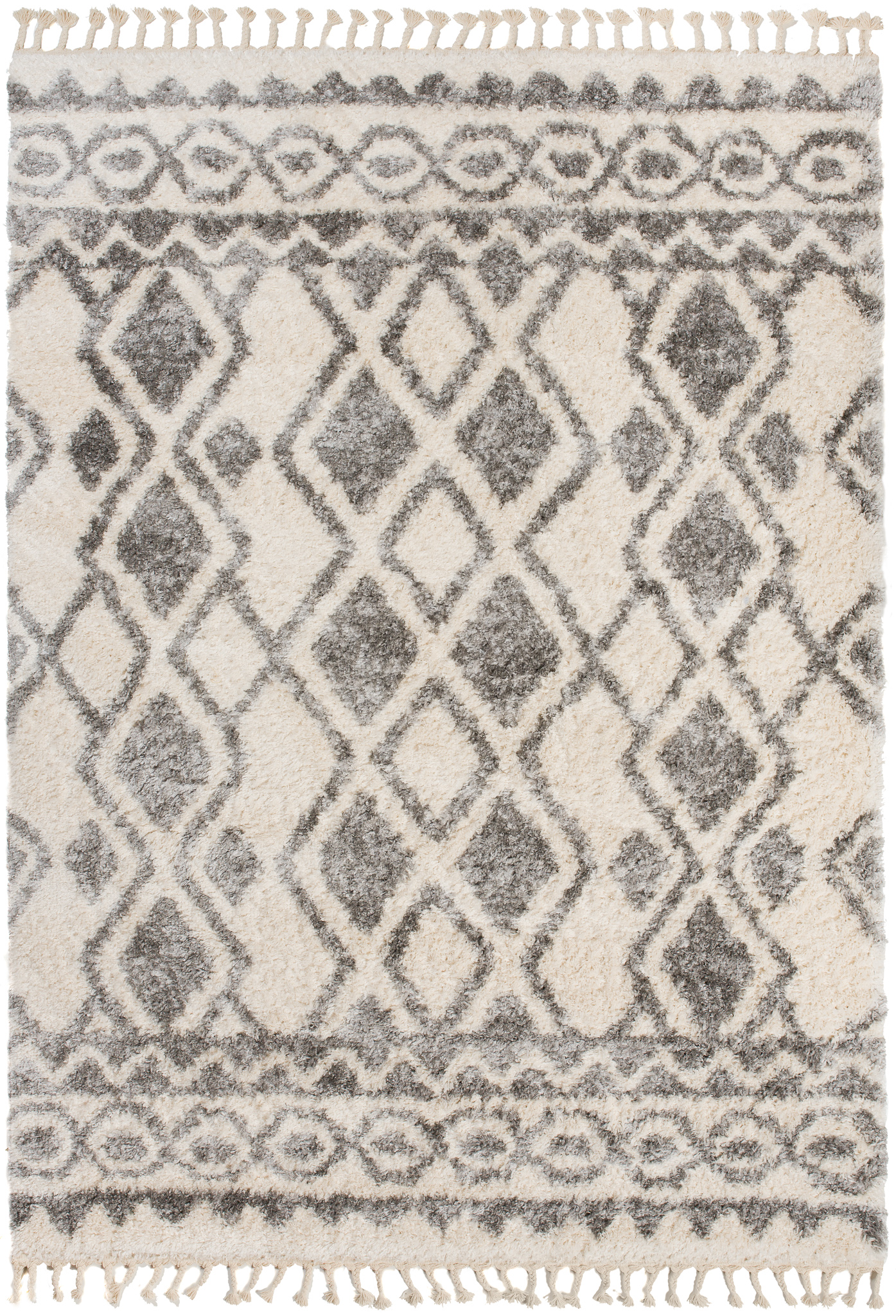 Teppich Versay Creme Grau Ethnisch mit Fransen