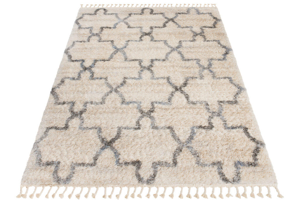 Teppich Versay Creme Grau Trellis mit Fransen