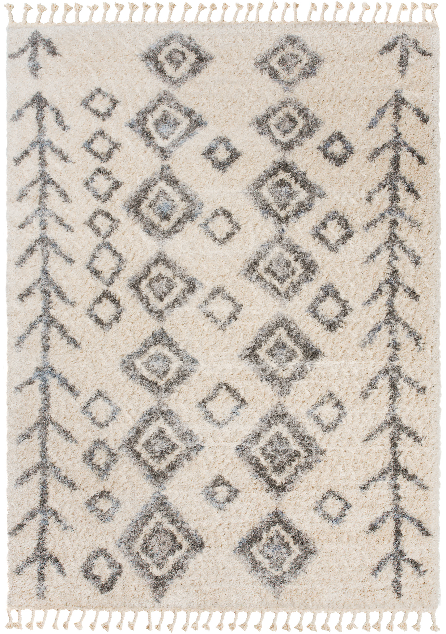Teppich Versay Creme Grau Rhomben mit Fransen