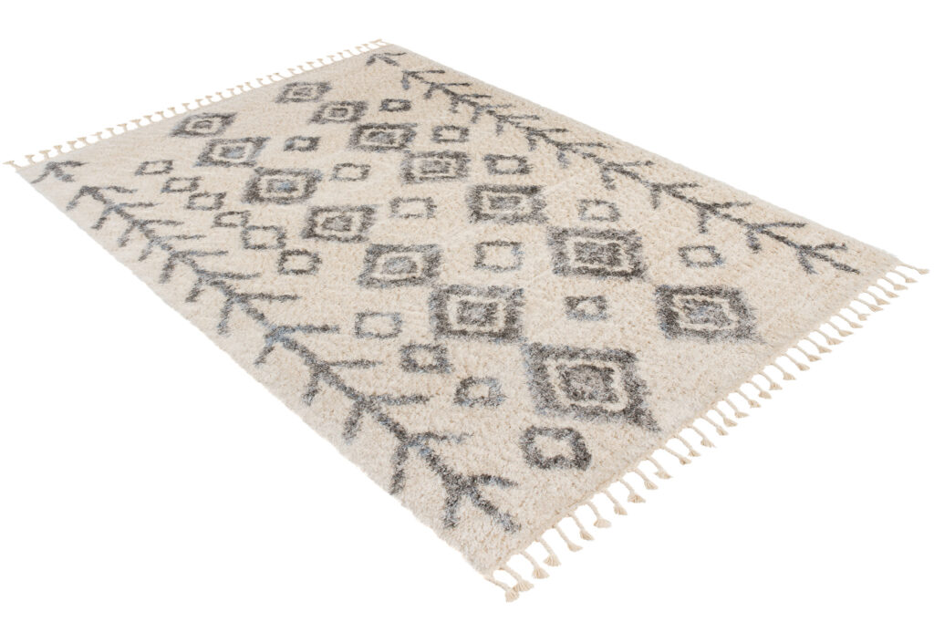 Teppich Versay Creme Grau Rhomben mit Fransen