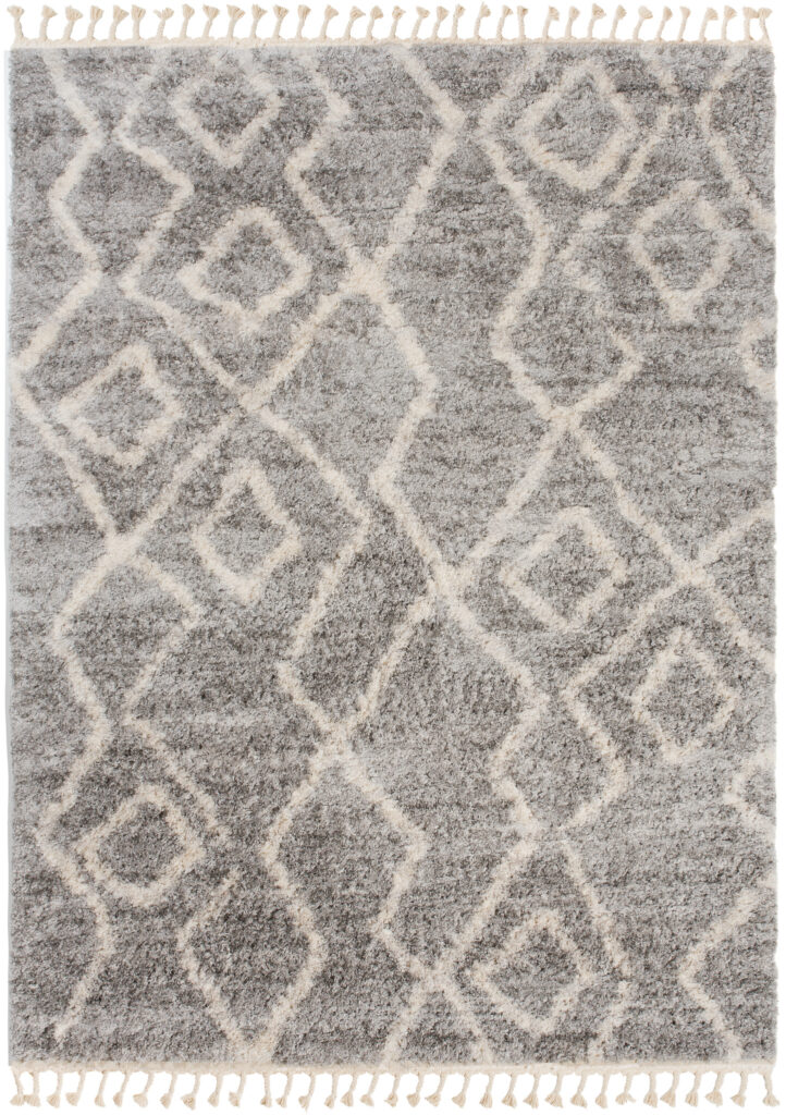 Teppich Versay Grau Creme Zick-Zack mit Fransen