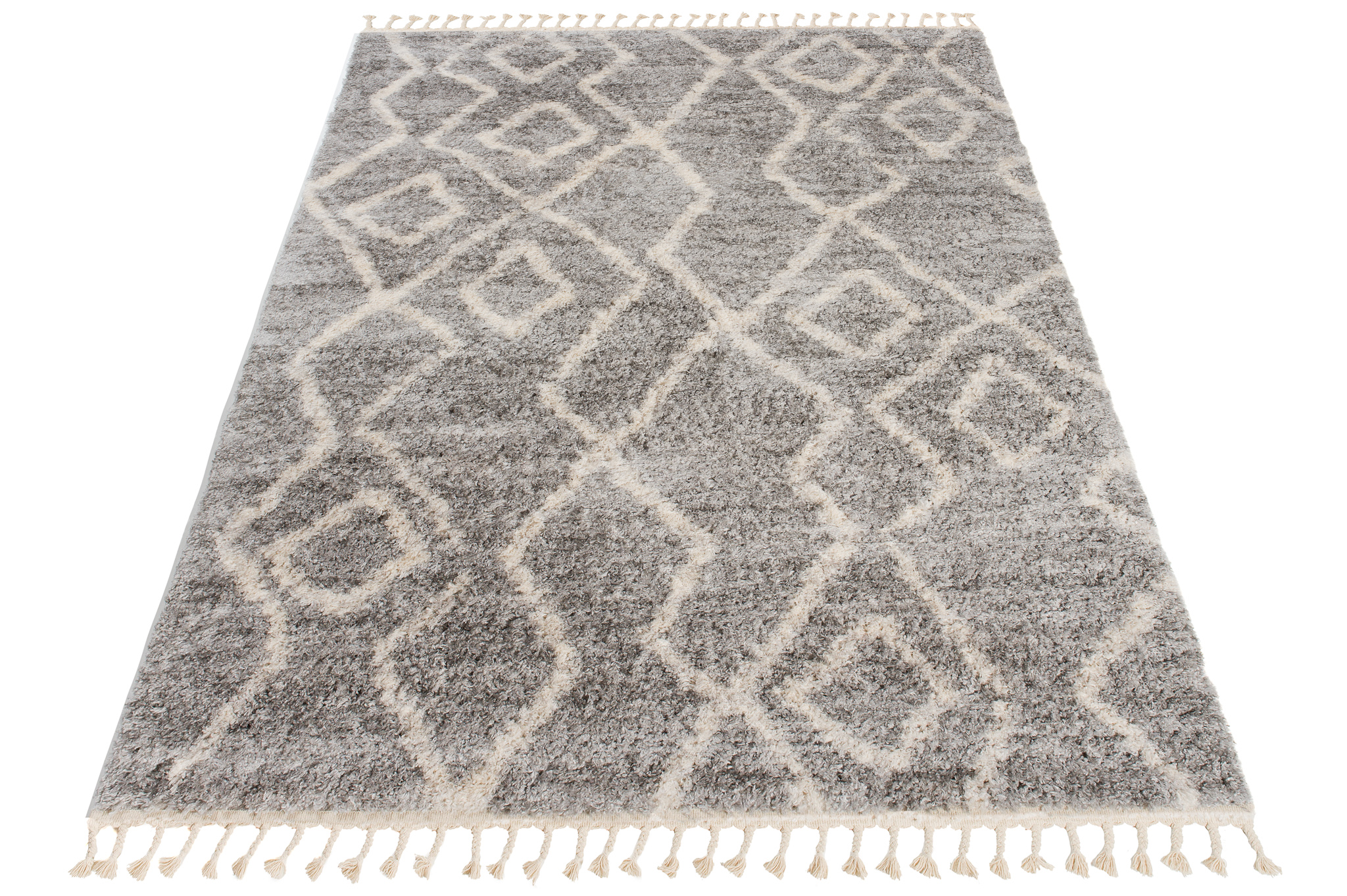 Teppich Versay Grau Creme Zick-Zack mit Fransen