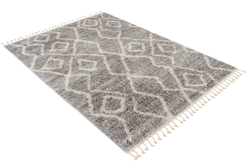 Teppich Versay Grau Creme Zick-Zack mit Fransen