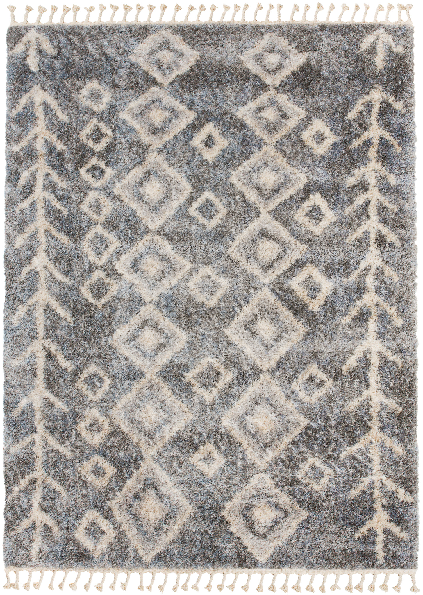 Teppich Versay Grau Creme Rhomben mit Fransen