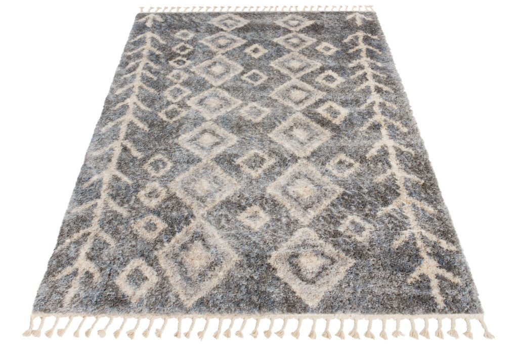 Teppich Versay Grau Creme Rhomben mit Fransen