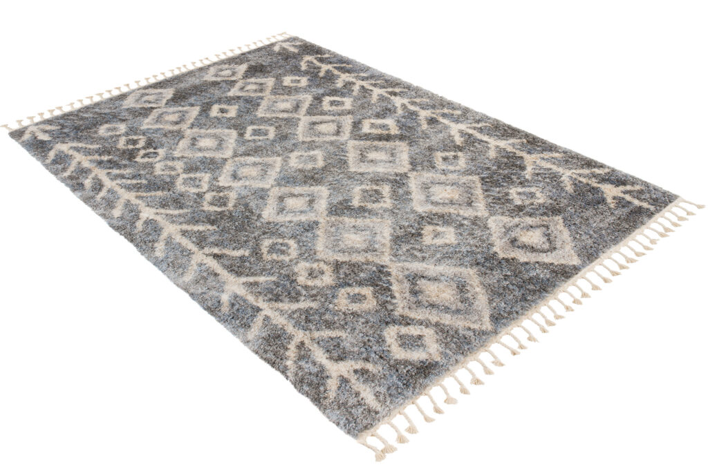 Teppich Versay Grau Creme Rhomben mit Fransen