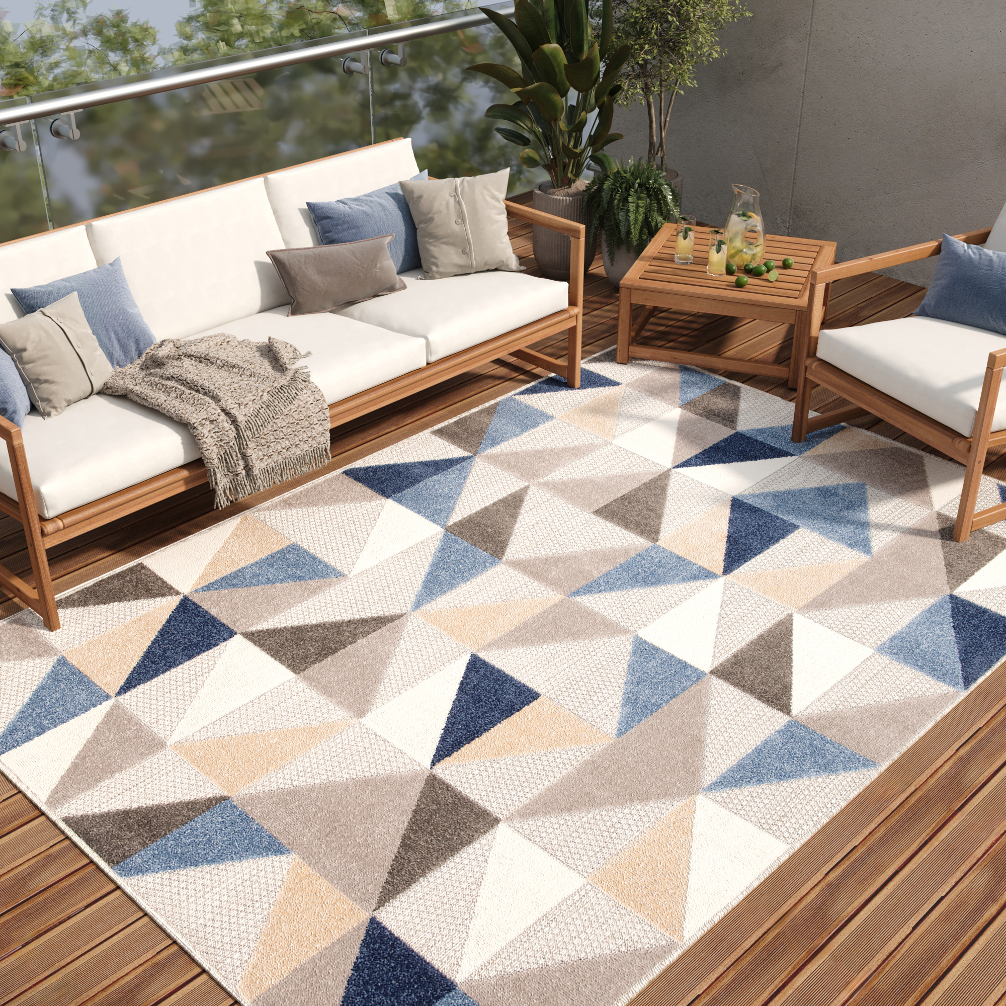 Teppich Outdoor Patio Grau Blau Geometrisch